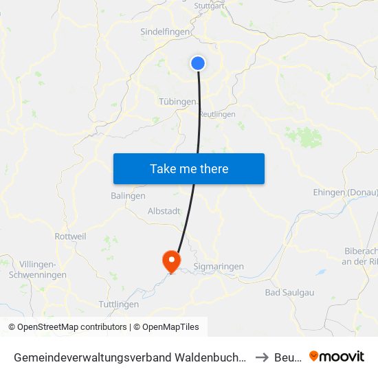 Gemeindeverwaltungsverband Waldenbuch/Steinenbronn to Beuron map