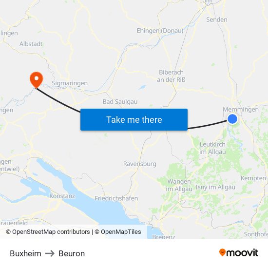 Buxheim to Beuron map