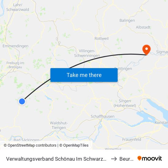 Verwaltungsverband Schönau Im Schwarzwald to Beuron map