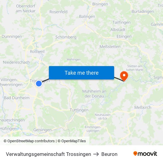 Verwaltungsgemeinschaft Trossingen to Beuron map
