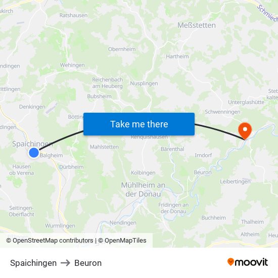 Spaichingen to Beuron map