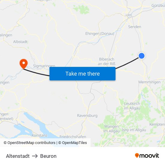 Altenstadt to Beuron map