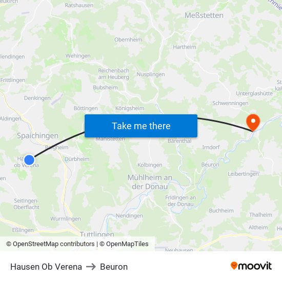 Hausen Ob Verena to Beuron map