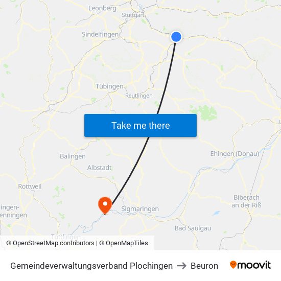 Gemeindeverwaltungsverband Plochingen to Beuron map