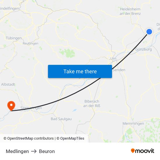 Medlingen to Beuron map