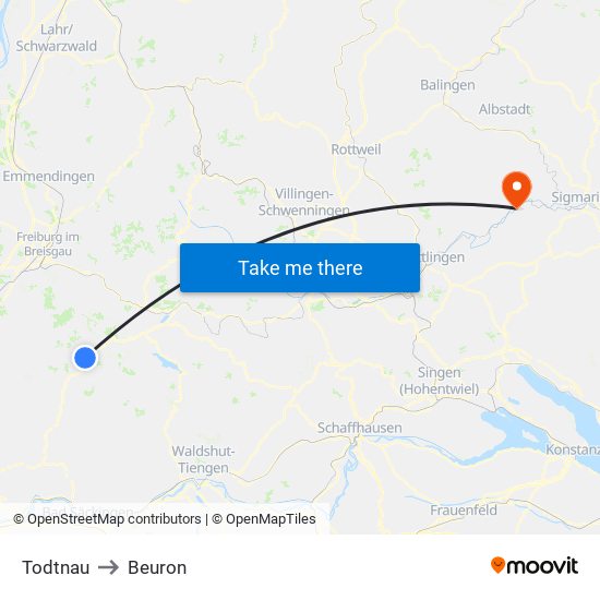 Todtnau to Beuron map