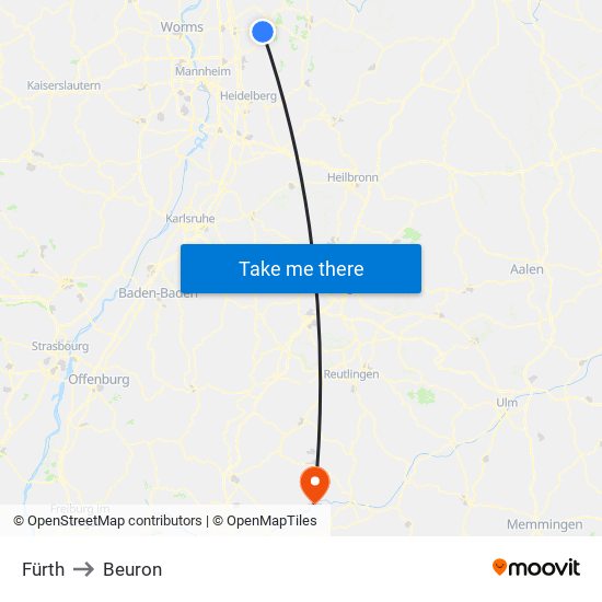 Fürth to Beuron map