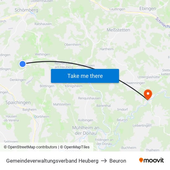 Gemeindeverwaltungsverband Heuberg to Beuron map
