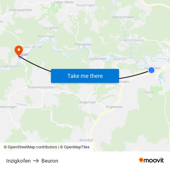 Inzigkofen to Beuron map