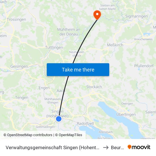 Verwaltungsgemeinschaft Singen (Hohentwiel) to Beuron map