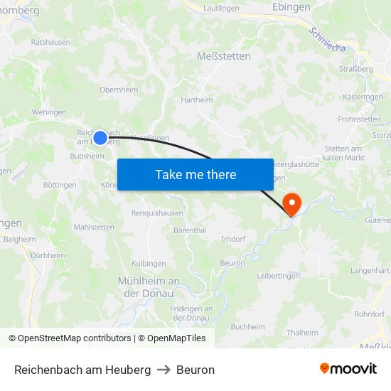 Reichenbach am Heuberg to Beuron map