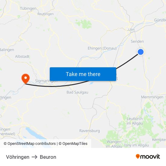 Vöhringen to Beuron map