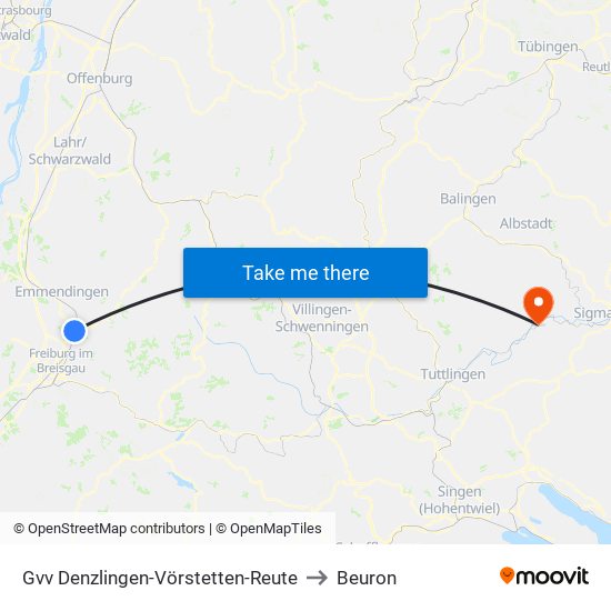 Gvv Denzlingen-Vörstetten-Reute to Beuron map