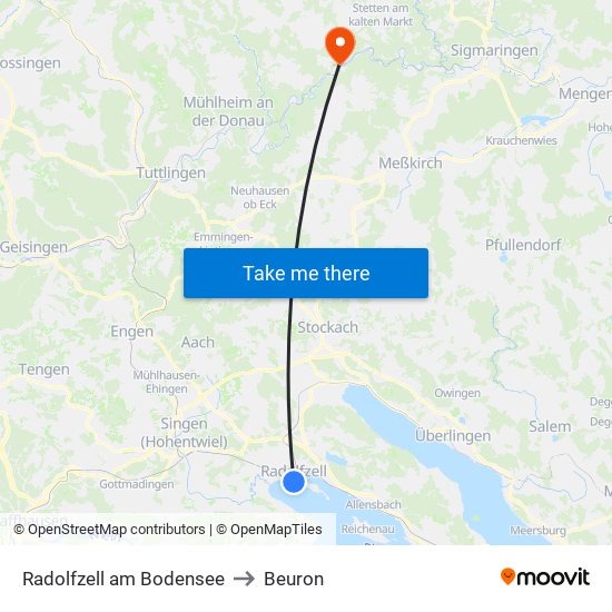 Radolfzell am Bodensee to Beuron map