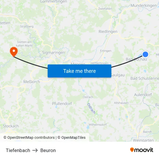 Tiefenbach to Beuron map