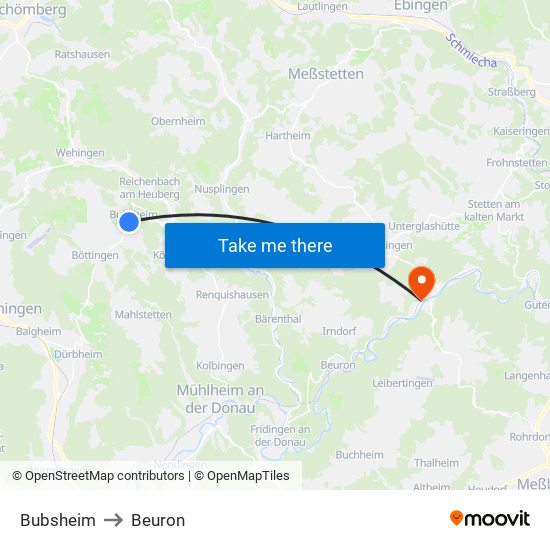 Bubsheim to Beuron map