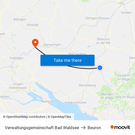 Verwaltungsgemeinschaft Bad Waldsee to Beuron map