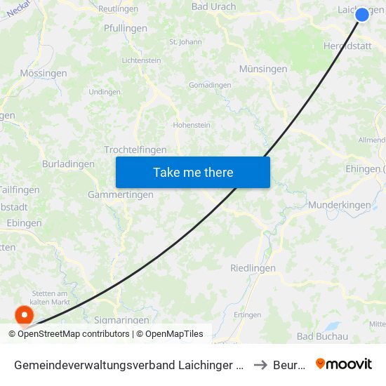 Gemeindeverwaltungsverband Laichinger Alb to Beuron map