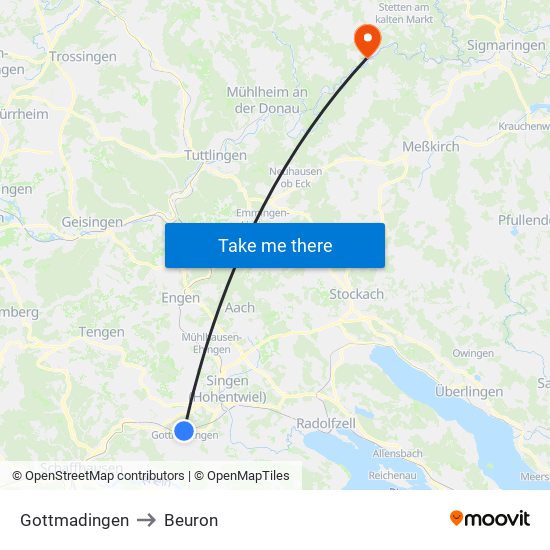 Gottmadingen to Beuron map