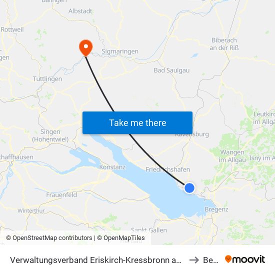 Verwaltungsverband Eriskirch-Kressbronn am Bodensee-Langenargen to Beuron map