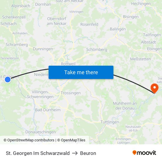 St. Georgen Im Schwarzwald to Beuron map
