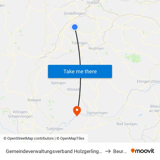Gemeindeverwaltungsverband Holzgerlingen to Beuron map