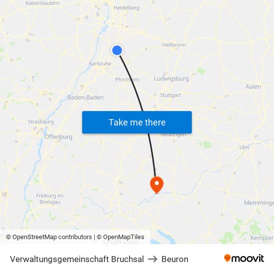 Verwaltungsgemeinschaft Bruchsal to Beuron map