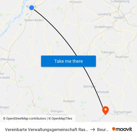 Vereinbarte Verwaltungsgemeinschaft Rastatt to Beuron map