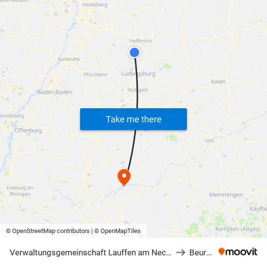 Verwaltungsgemeinschaft Lauffen am Neckar to Beuron map