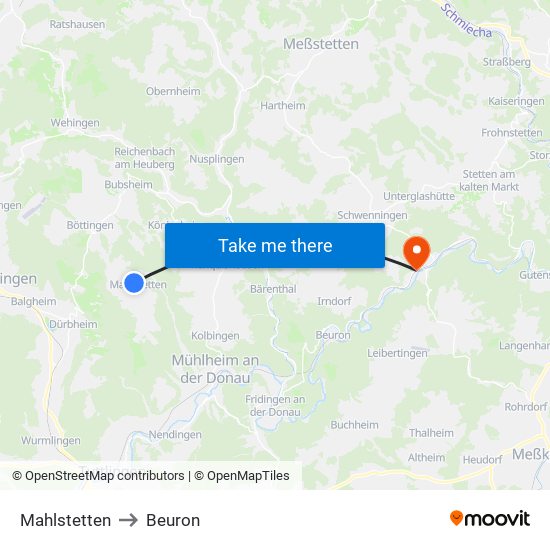 Mahlstetten to Beuron map