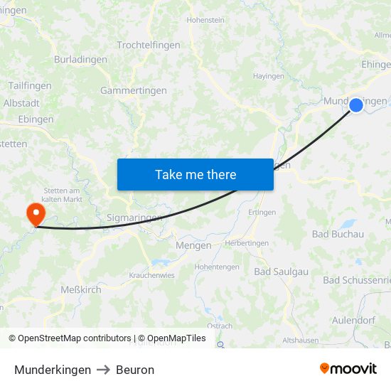 Munderkingen to Beuron map