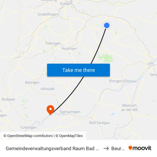 Gemeindeverwaltungsverband Raum Bad Boll to Beuron map