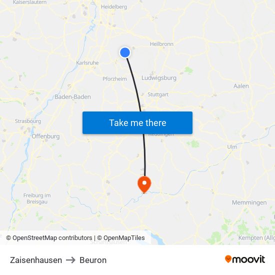Zaisenhausen to Beuron map