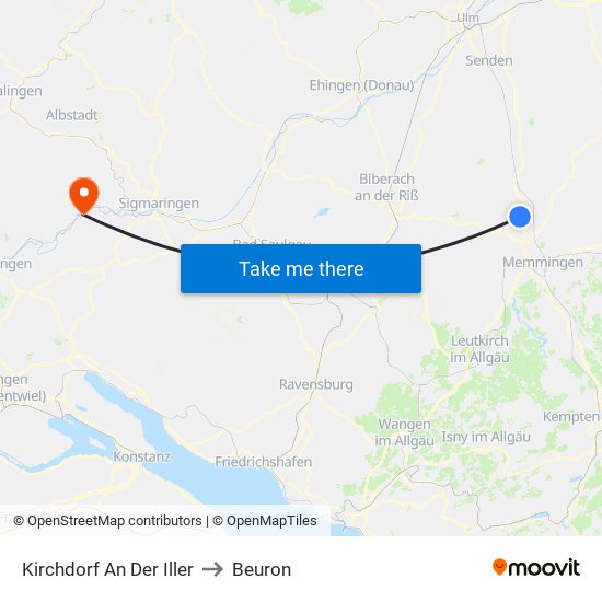 Kirchdorf An Der Iller to Beuron map