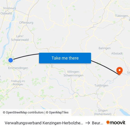 Verwaltungsverband Kenzingen-Herbolzheim to Beuron map