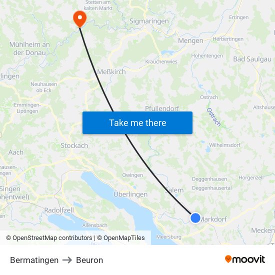 Bermatingen to Beuron map