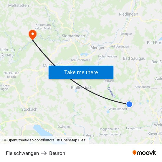 Fleischwangen to Beuron map