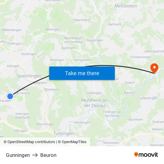Gunningen to Beuron map