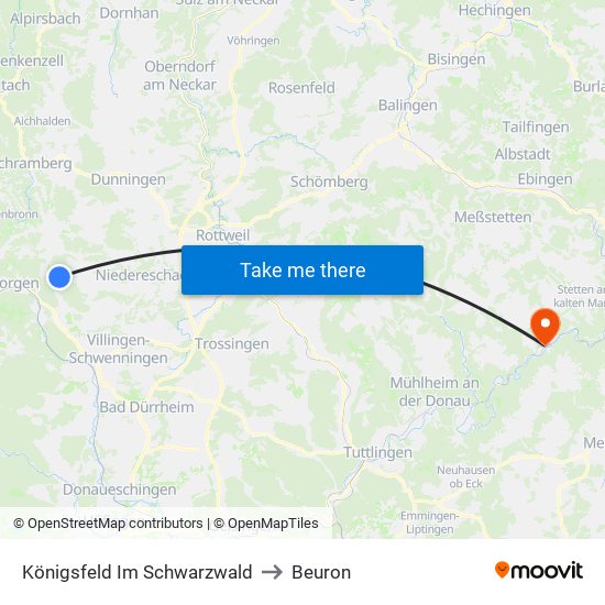 Königsfeld Im Schwarzwald to Beuron map