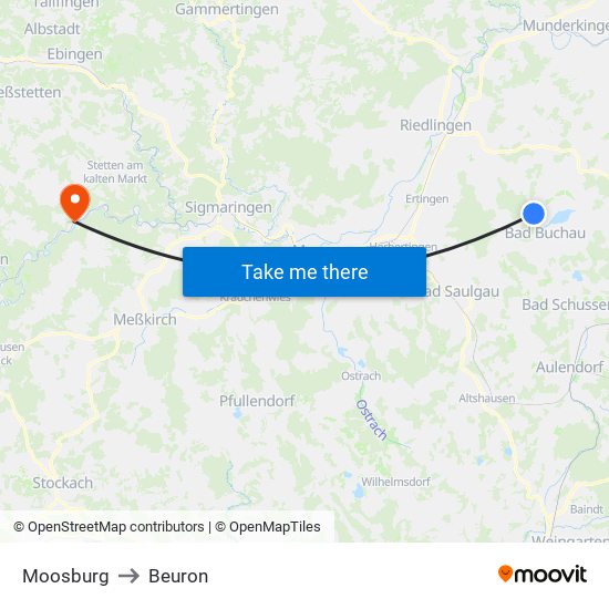 Moosburg to Beuron map