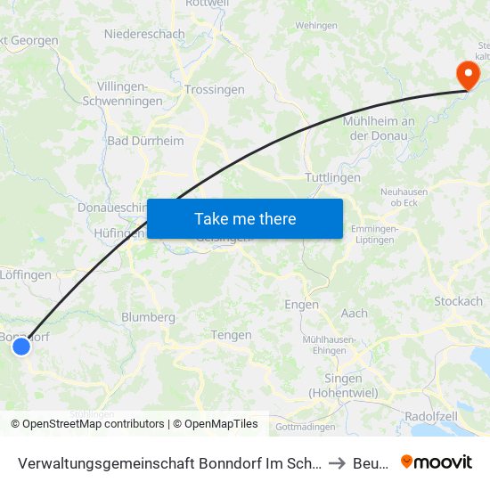 Verwaltungsgemeinschaft Bonndorf Im Schwarzwald to Beuron map