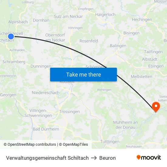 Verwaltungsgemeinschaft Schiltach to Beuron map