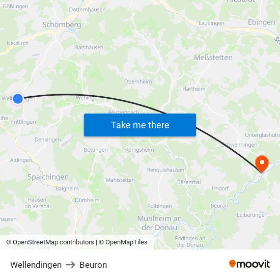 Wellendingen to Beuron map