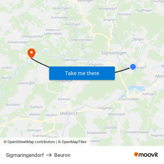 Sigmaringendorf to Beuron map