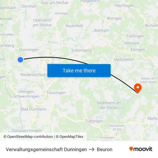 Verwaltungsgemeinschaft Dunningen to Beuron map
