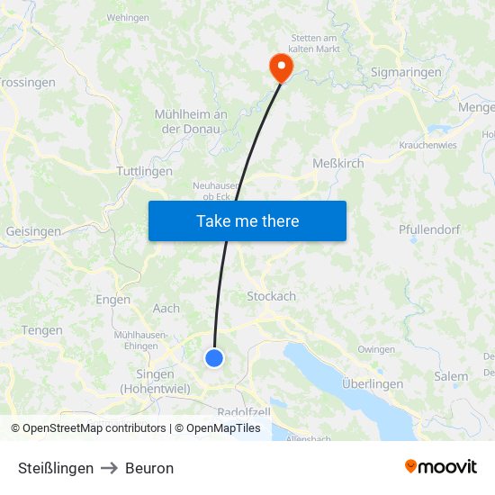 Steißlingen to Beuron map