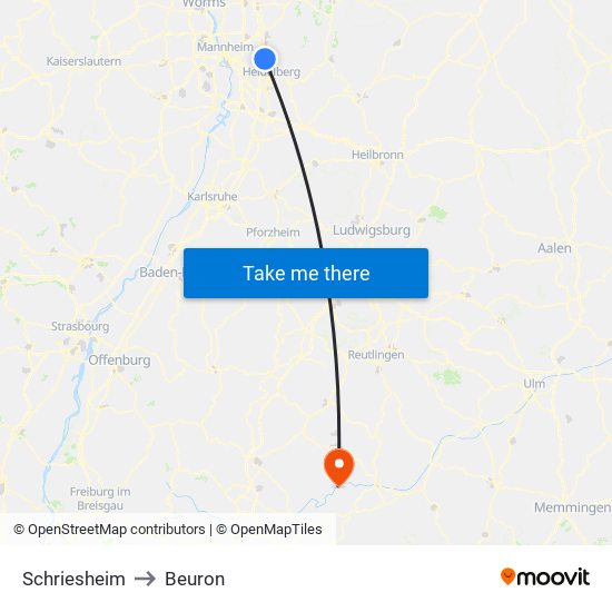 Schriesheim to Beuron map