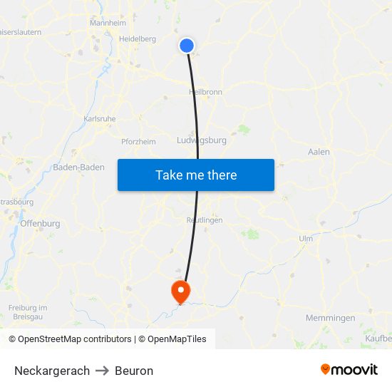 Neckargerach to Beuron map