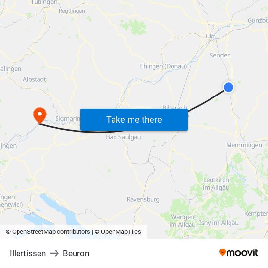 Illertissen to Beuron map