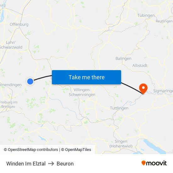 Winden Im Elztal to Beuron map